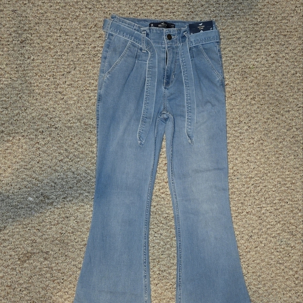 NEW Hollister High Rise Flare Jeans With Tie Waist